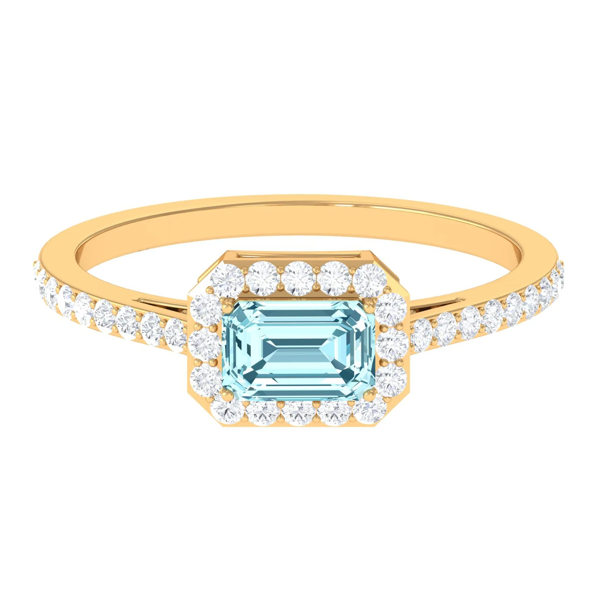 Real Aquamarine Engagement Ring with Diamond Halo