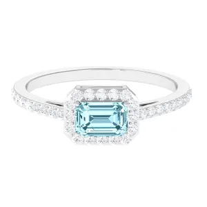 Real Aquamarine Engagement Ring with Diamond Halo