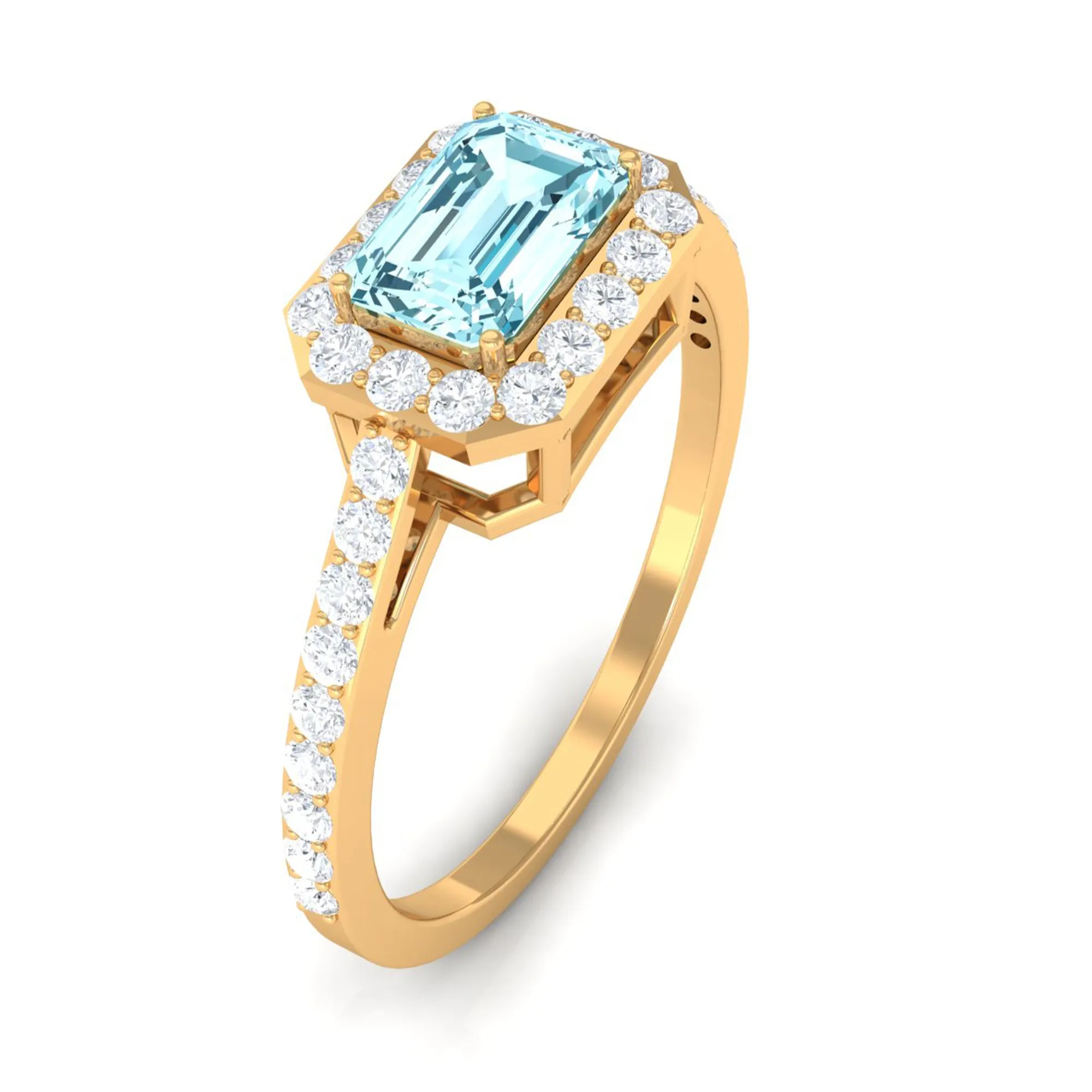 Real Aquamarine Engagement Ring with Diamond Halo