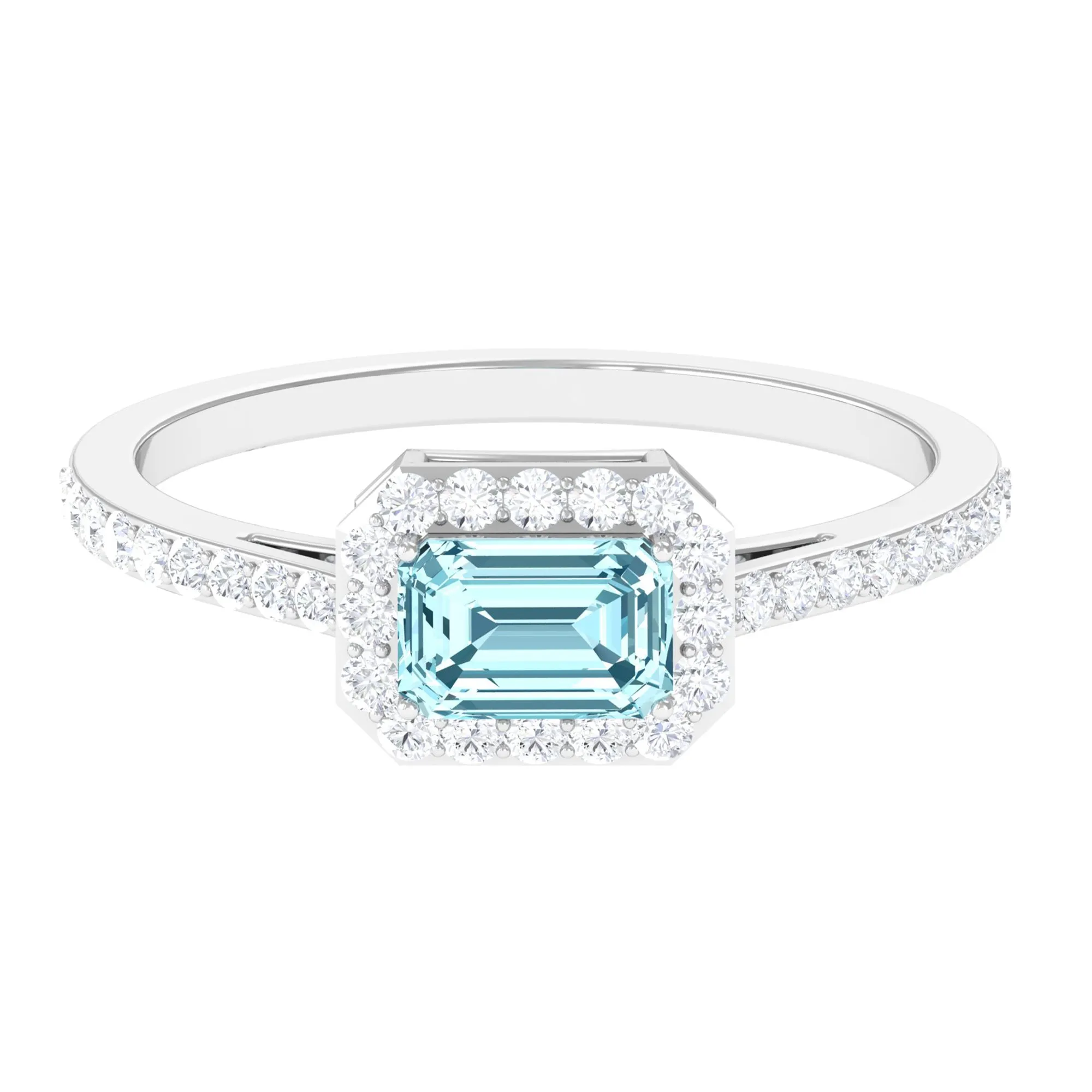 Real Aquamarine Engagement Ring with Diamond Halo