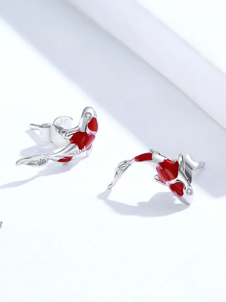 Real Silver Earrings: Red Koi