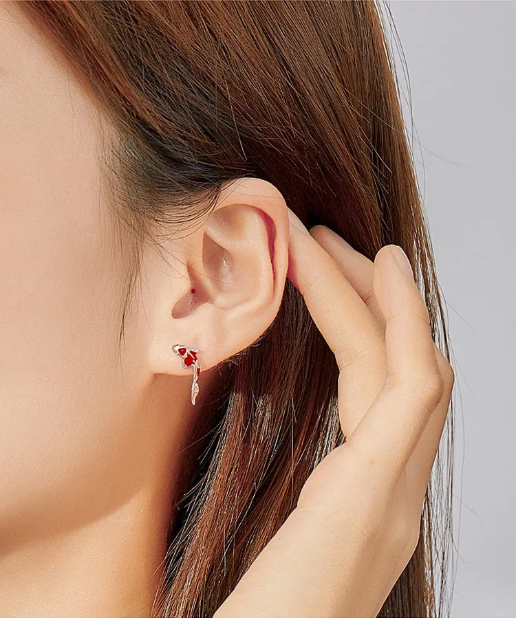 Real Silver Earrings: Red Koi