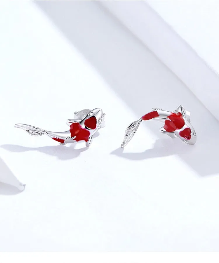 Real Silver Earrings: Red Koi