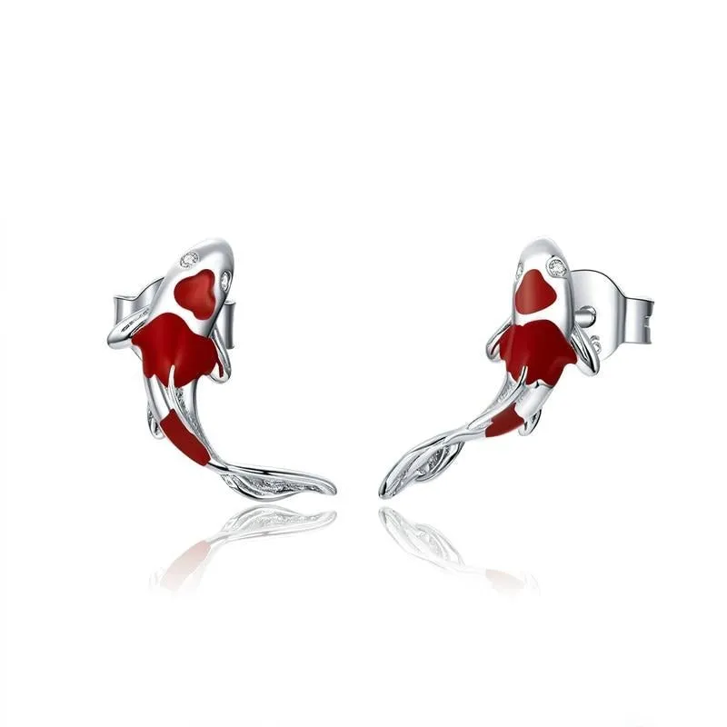 Real Silver Earrings: Red Koi