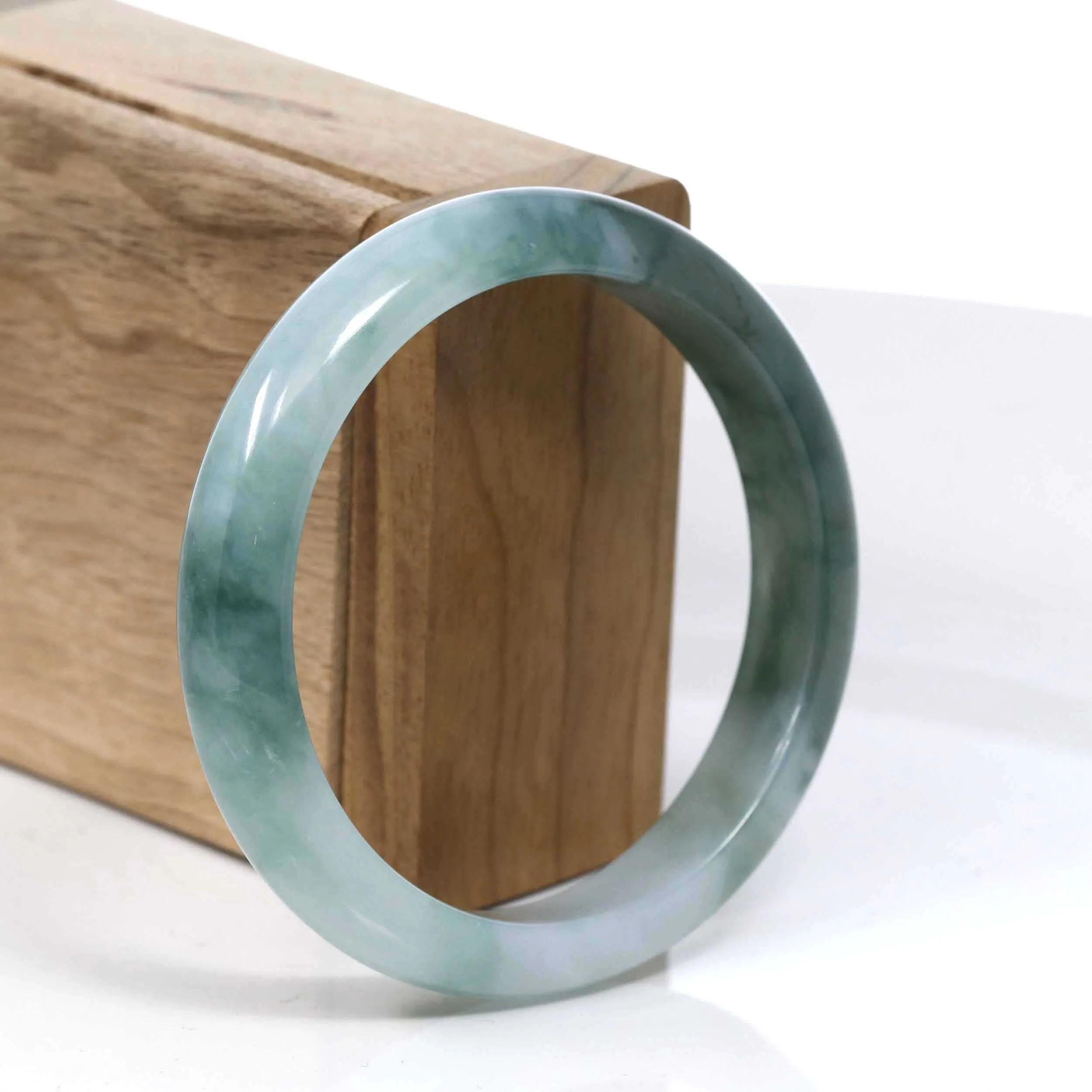 RealJade® Co. Blue Green Classic Real Jadeite Jade Bangle Bracelet (58.40mm) #388