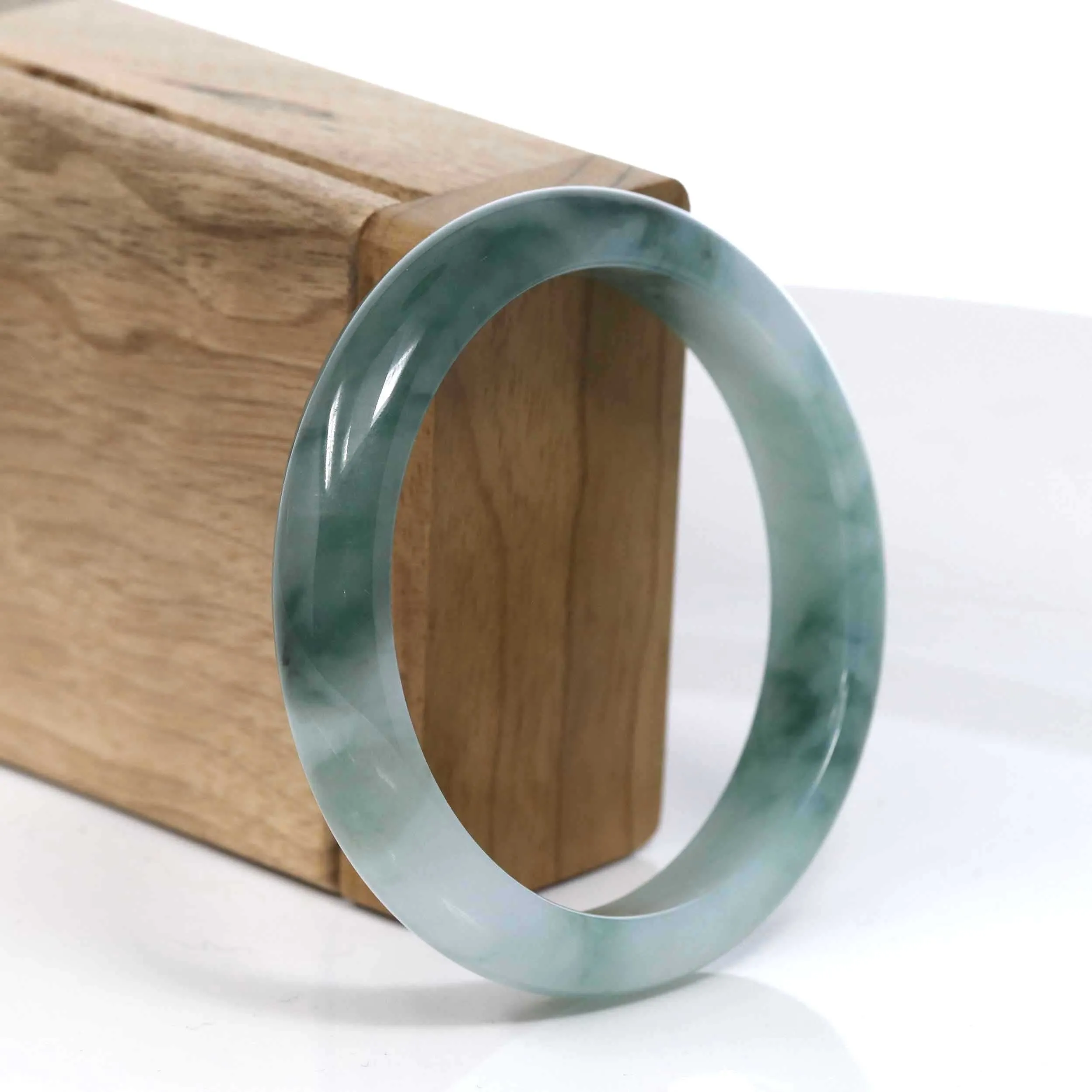 RealJade® Co. Blue Green Classic Real Jadeite Jade Bangle Bracelet (58.40mm) #388