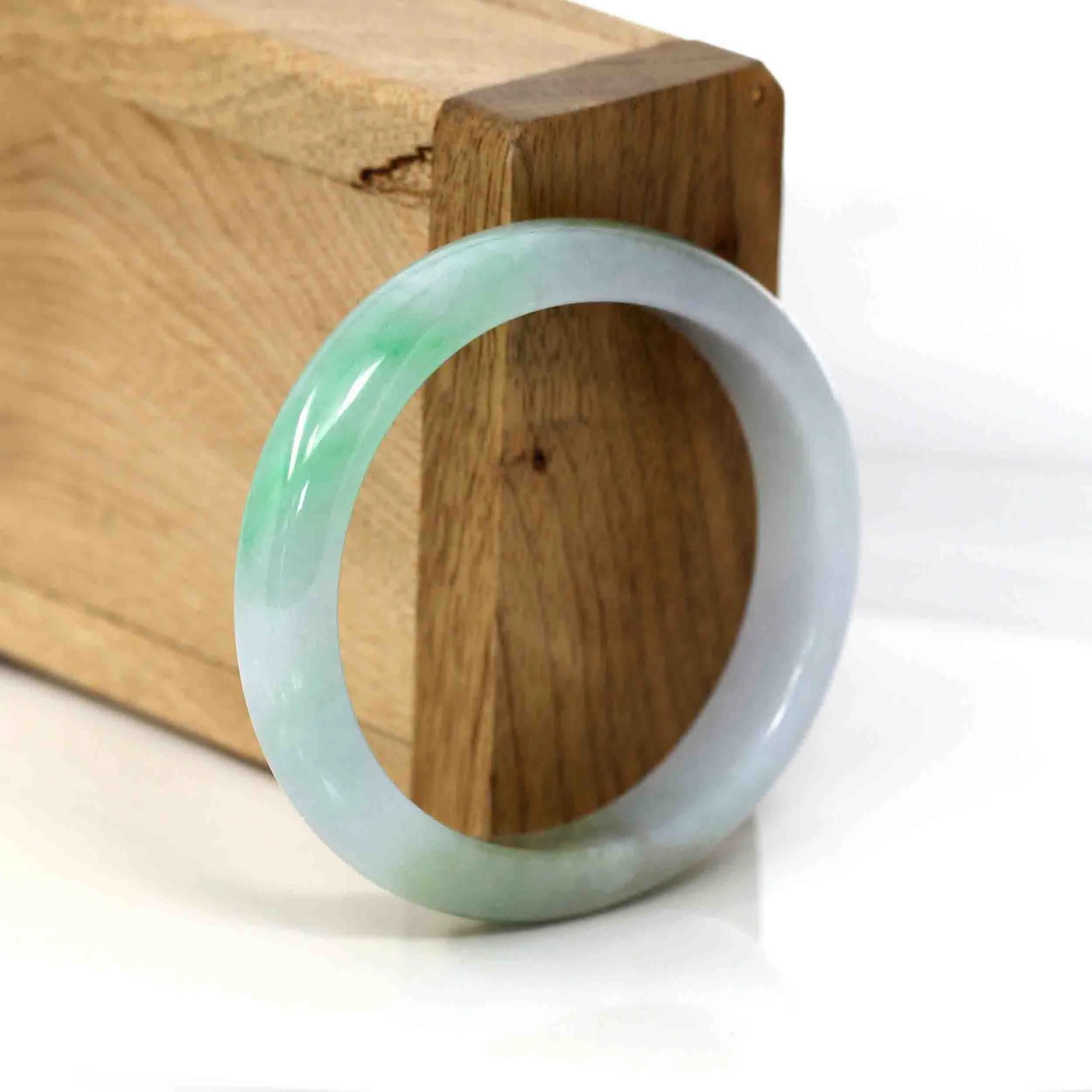 RealJade® Co. Genuine Burmese Green Jadeite Jade Oval Bangle (54.20 mm) #347