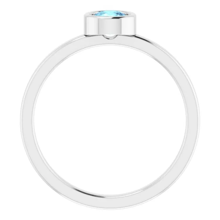 Rhodium-Plated Sterling Silver 4.5 mm Natural Aquamarine Ring