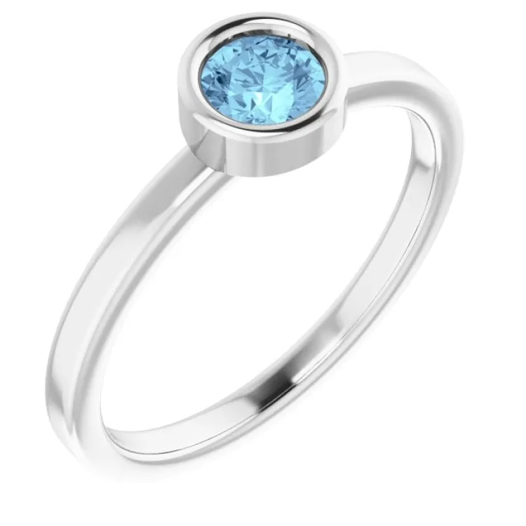 Rhodium-Plated Sterling Silver 4.5 mm Natural Aquamarine Ring