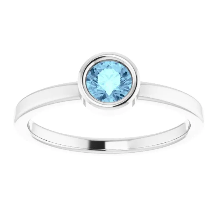 Rhodium-Plated Sterling Silver 4.5 mm Natural Aquamarine Ring