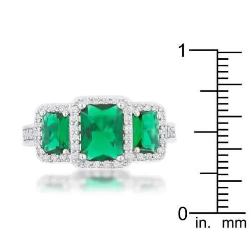 Rita 2.3ct Emerald CZ Rhodium Classic Trio Ring