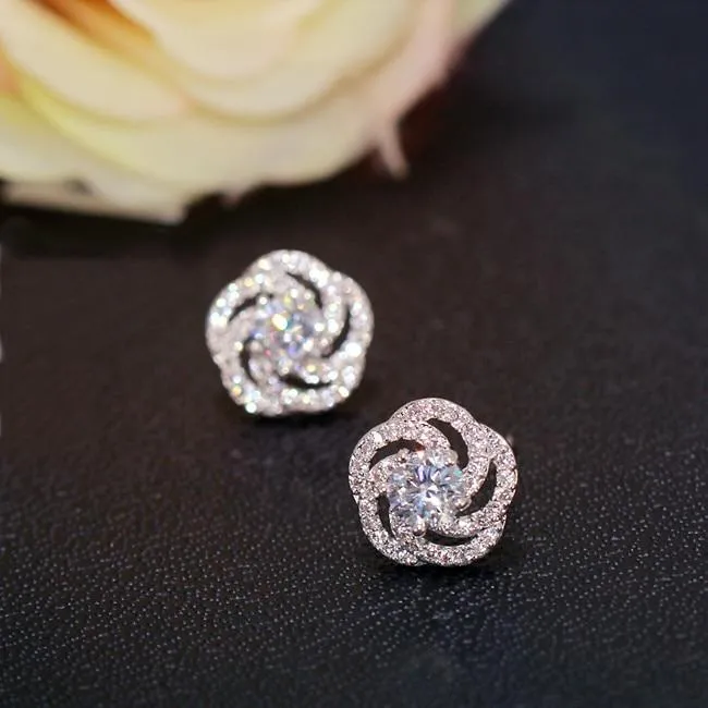 Rose Flower Zircon Crystal Stud Earrings