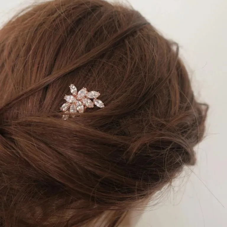 Rose Gold Leaf Crystal Bridal Hair Pin