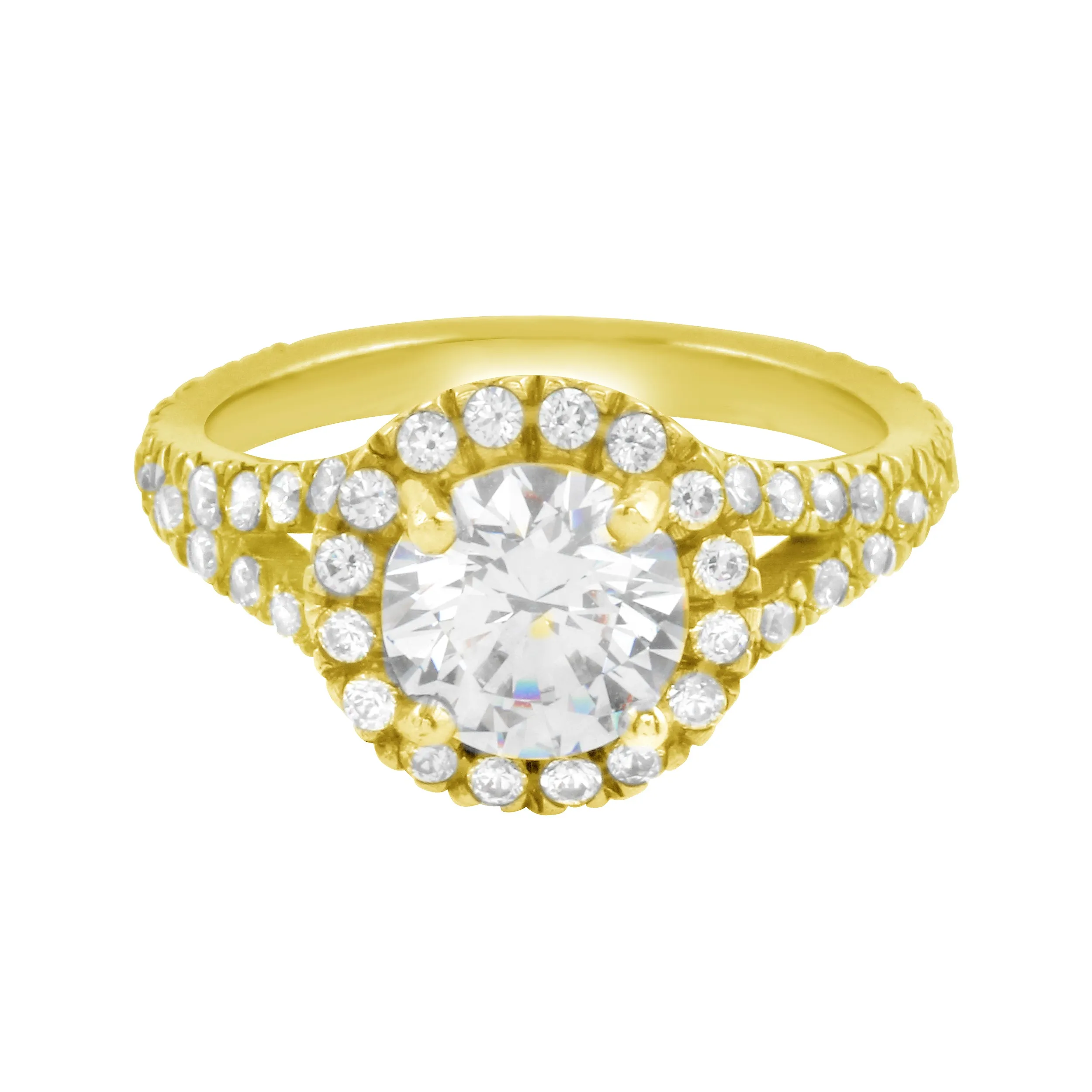 Round Diamond Halo Split Shank Engagement Ring