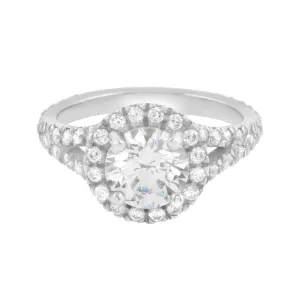 Round Diamond Halo Split Shank Engagement Ring