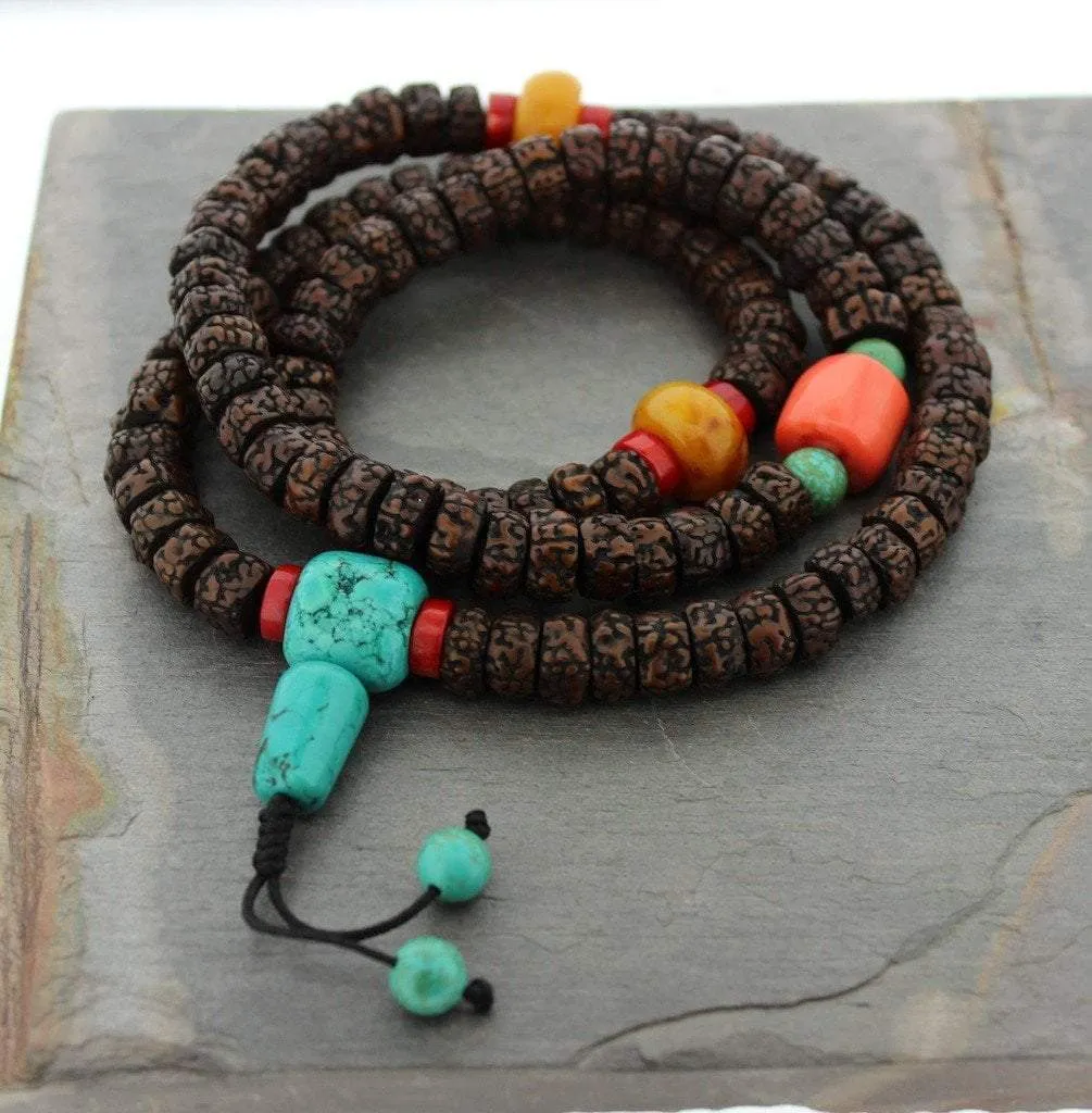 Sander's 108 Bead Rudraksha and Amber Mala