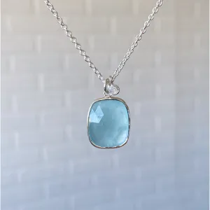 Silver Cushion Aquamarine Theia Necklace