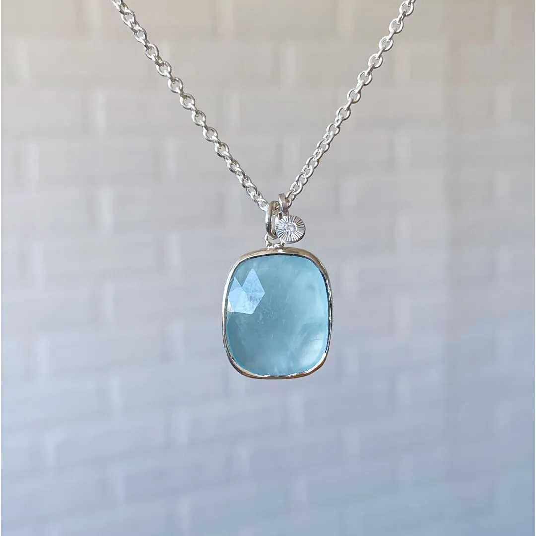 Silver Cushion Aquamarine Theia Necklace