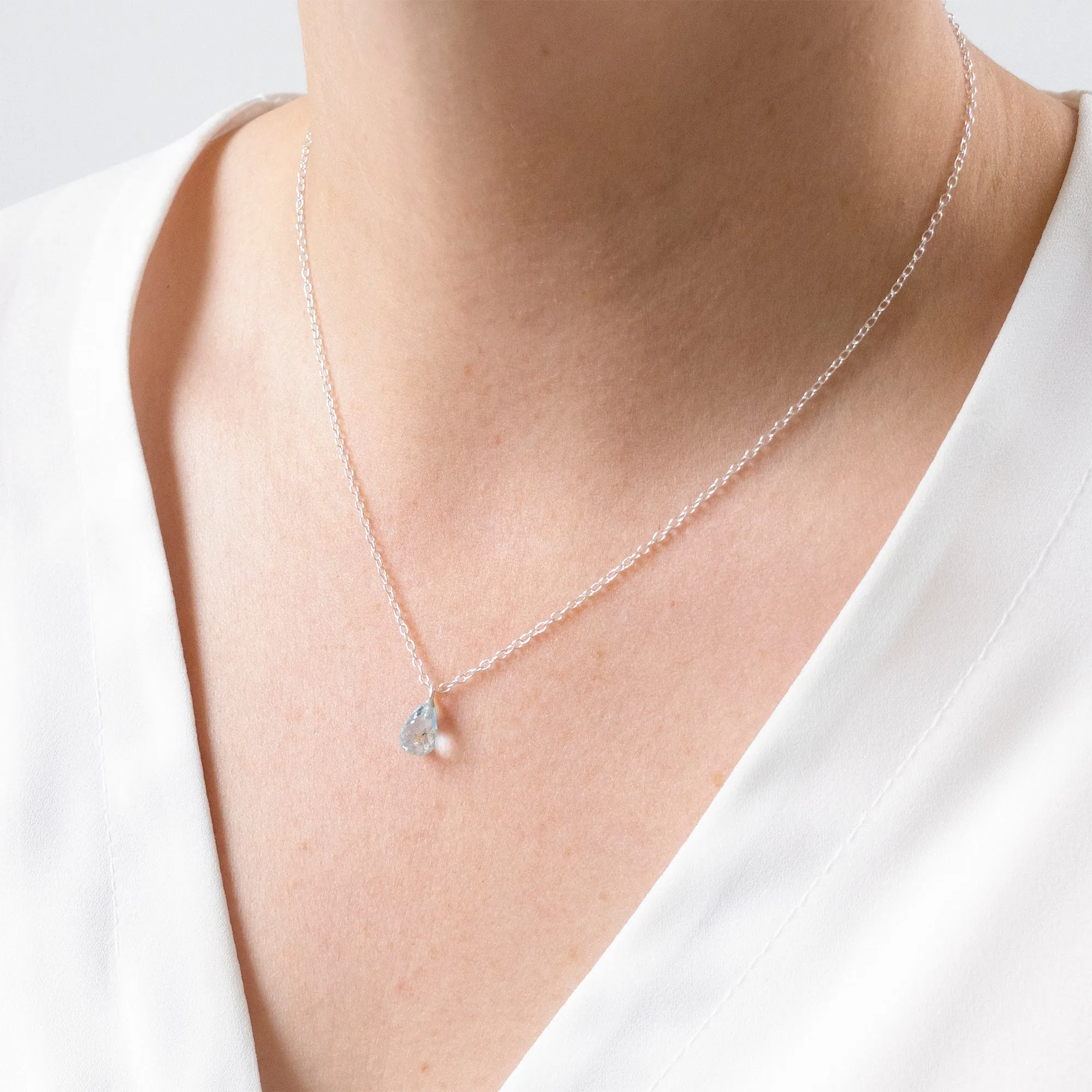 Silver Topaz Teardrop Necklace