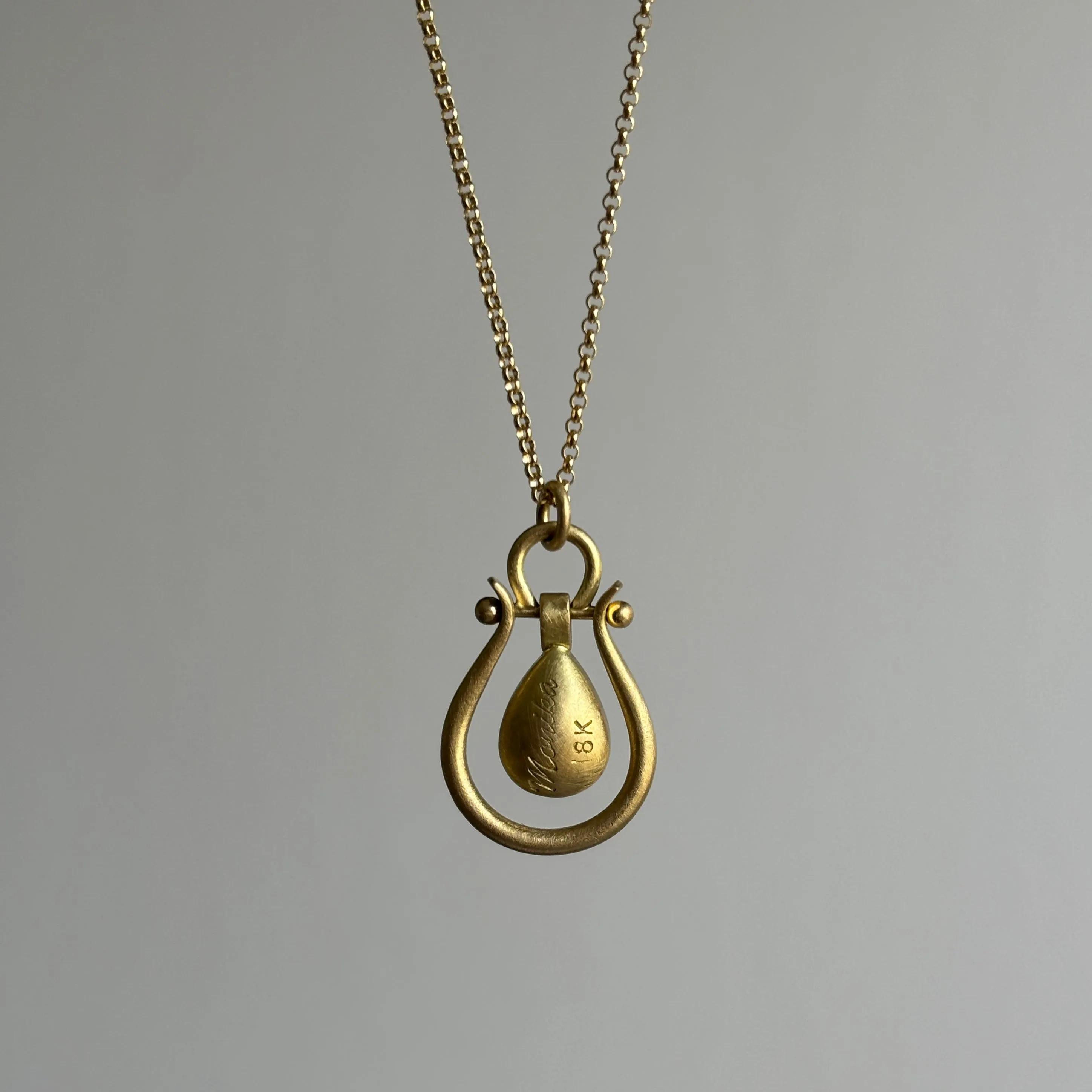 Small Gold Lyre Pendant with Aquamarine Pear