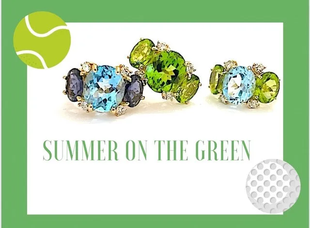 Small GUM DROP™ Ring with Blue Topaz and Peridot and Diamonds