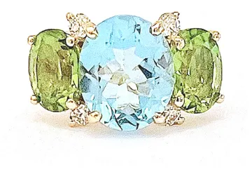 Small GUM DROP™ Ring with Blue Topaz and Peridot and Diamonds