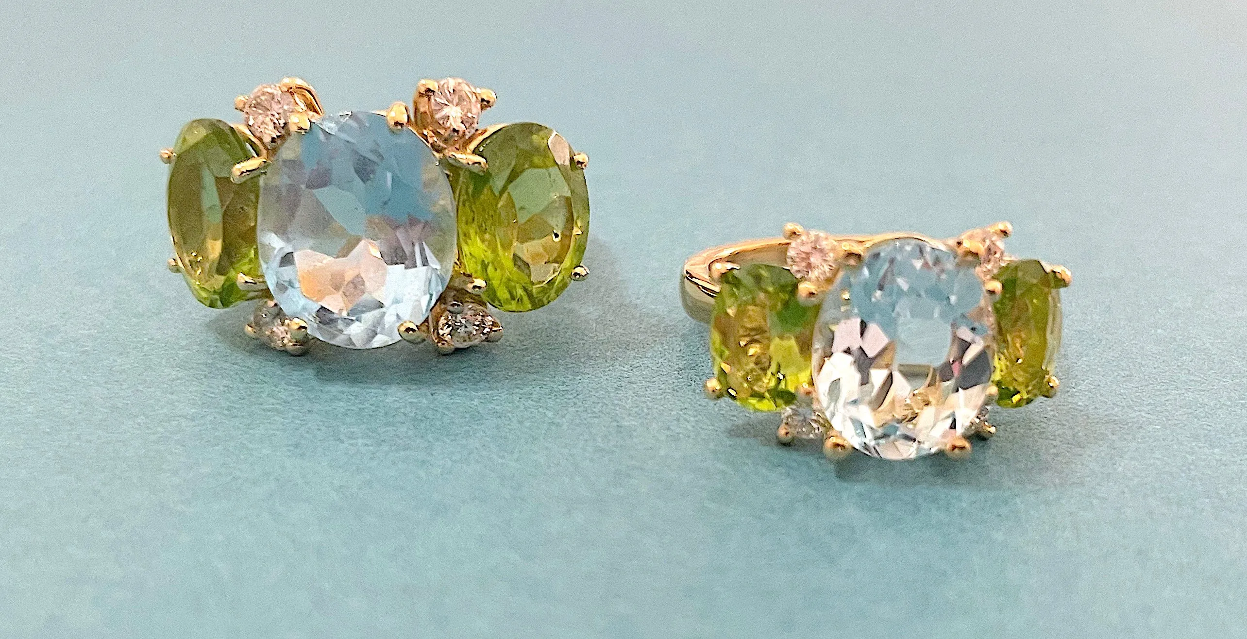 Small GUM DROP™ Ring with Blue Topaz and Peridot and Diamonds