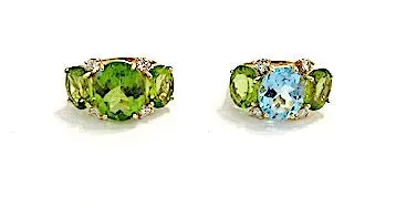 Small GUM DROP™ Ring with Blue Topaz and Peridot and Diamonds