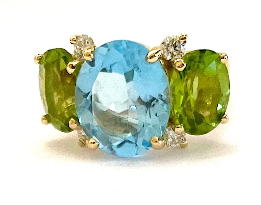 Small GUM DROP™ Ring with Blue Topaz and Peridot and Diamonds