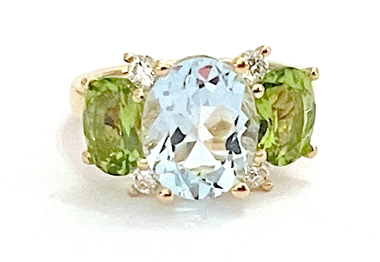 Small GUM DROP™ Ring with Blue Topaz and Peridot and Diamonds