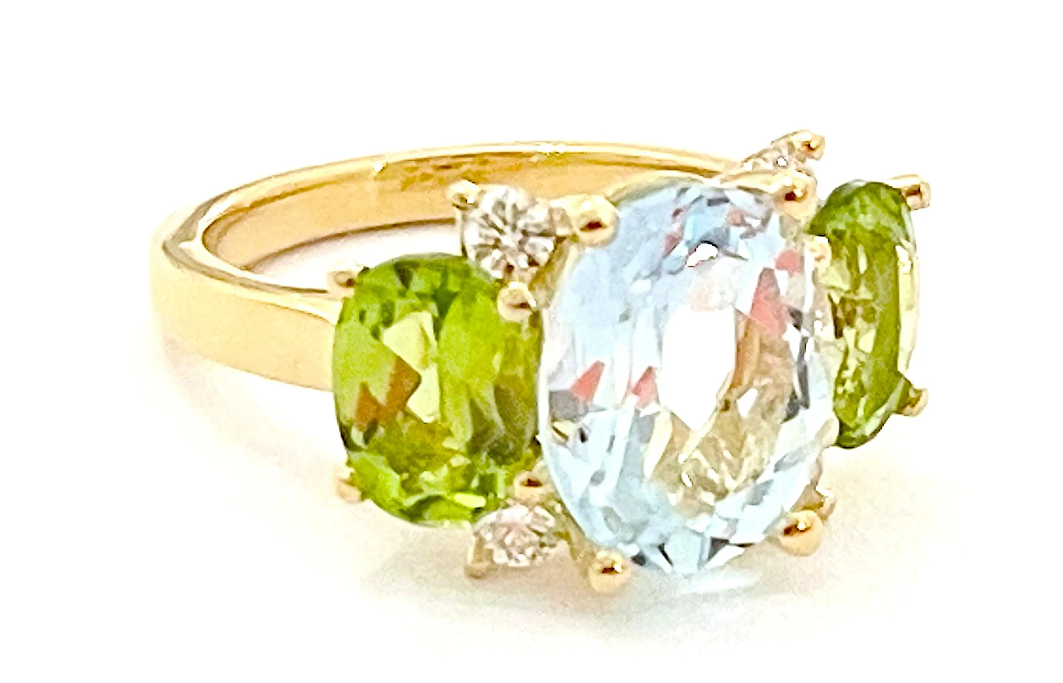 Small GUM DROP™ Ring with Blue Topaz and Peridot and Diamonds