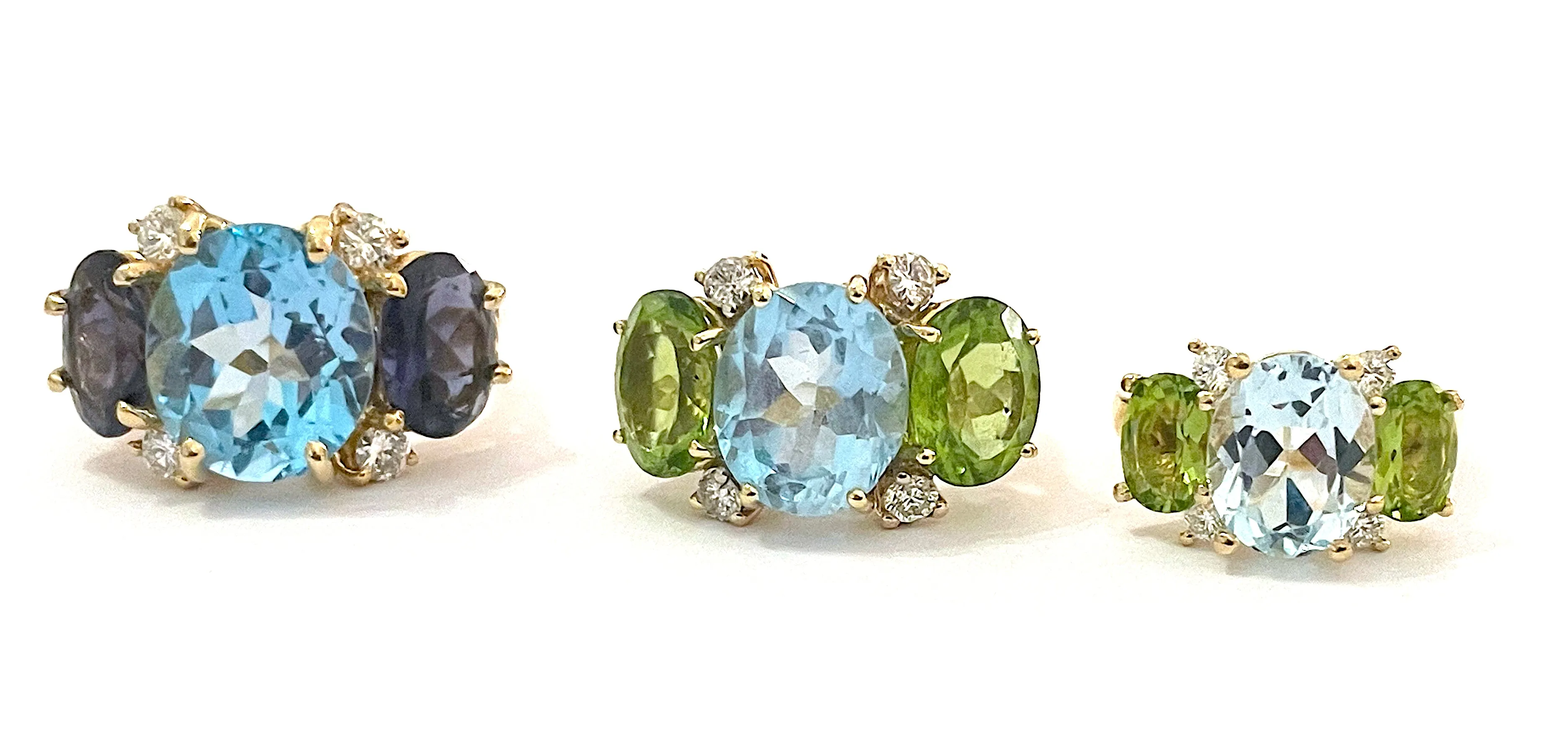 Small GUM DROP™ Ring with Blue Topaz and Peridot and Diamonds