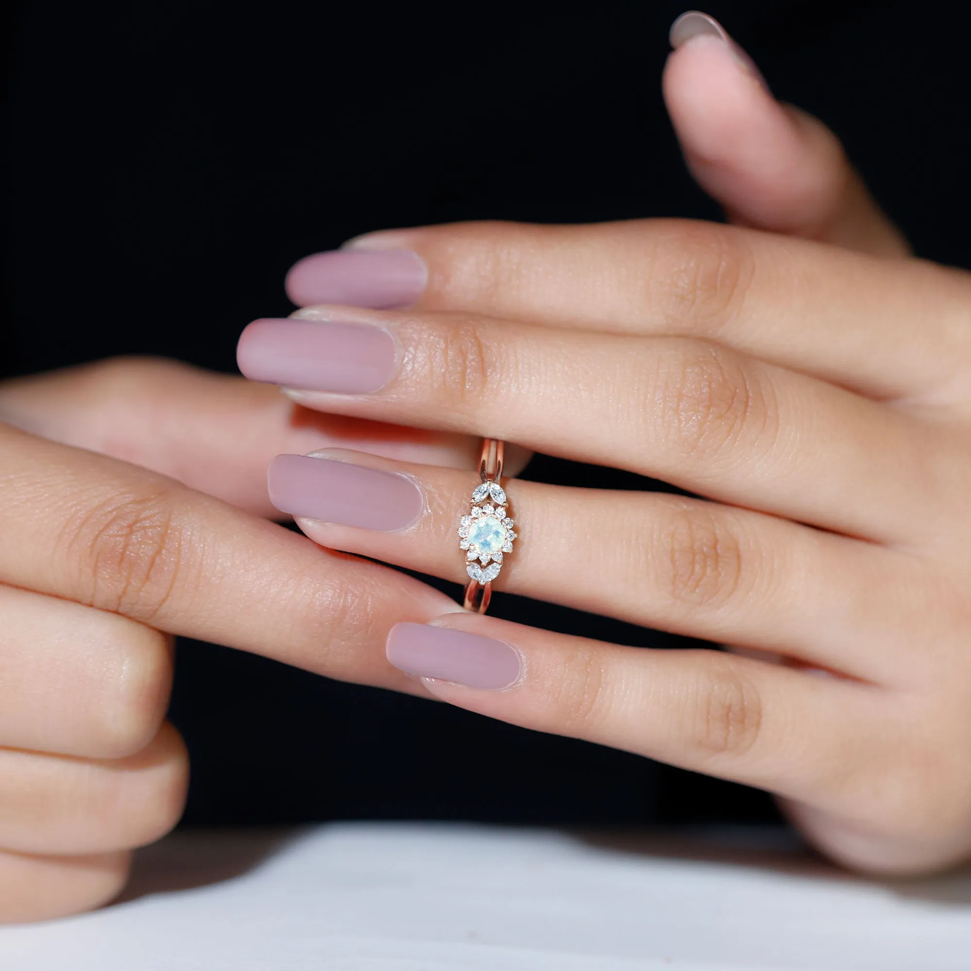 Split Shank Ethiopian Opal Flower Engagement Ring with Diamond