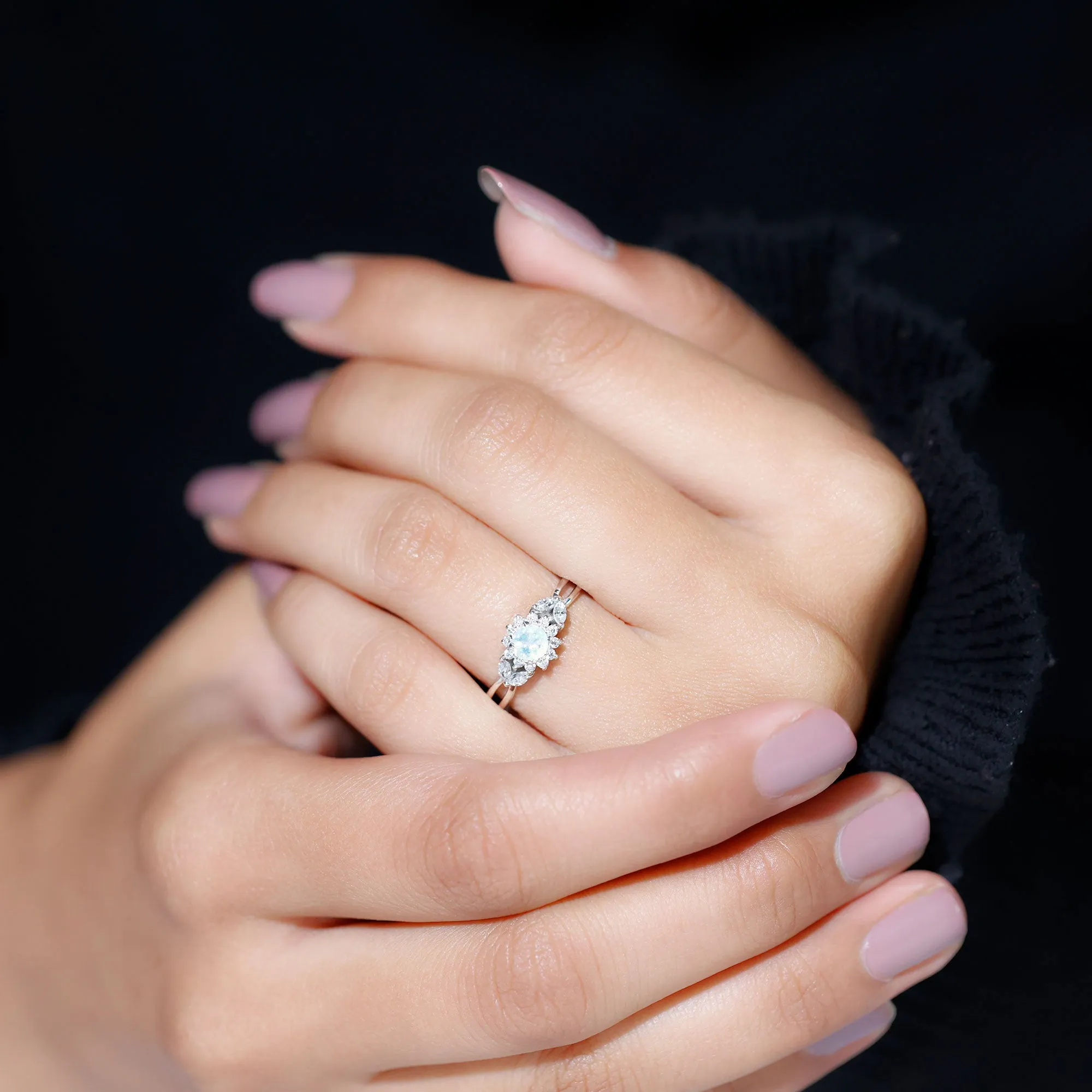 Split Shank Ethiopian Opal Flower Engagement Ring with Diamond