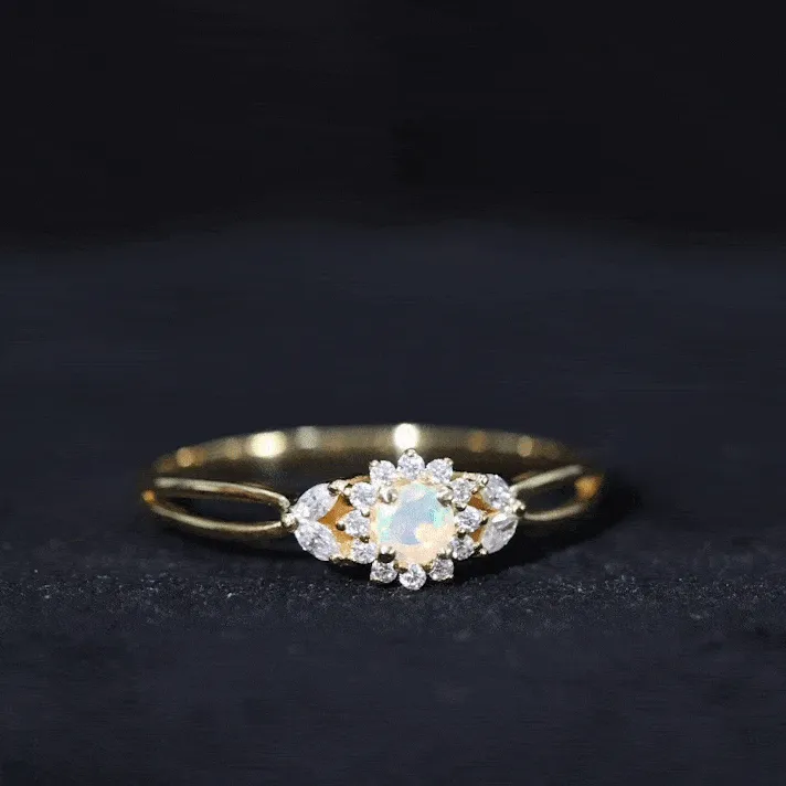 Split Shank Ethiopian Opal Flower Engagement Ring with Diamond