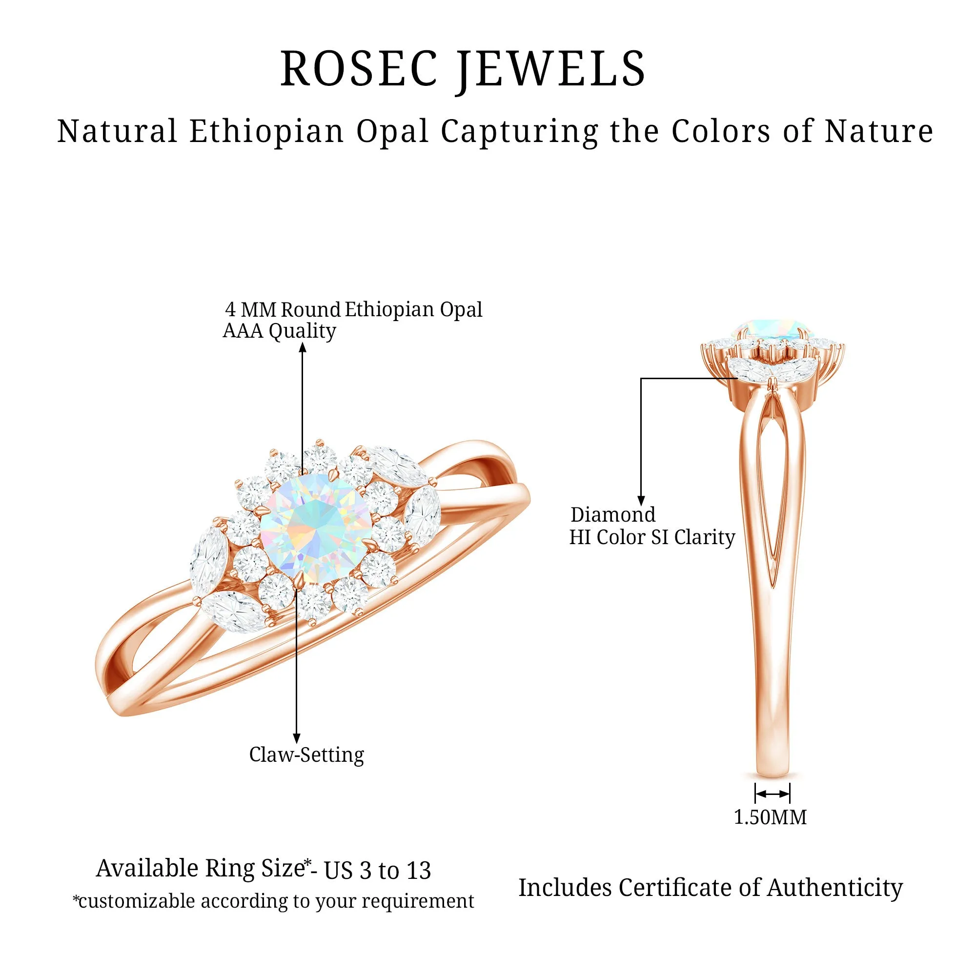 Split Shank Ethiopian Opal Flower Engagement Ring with Diamond