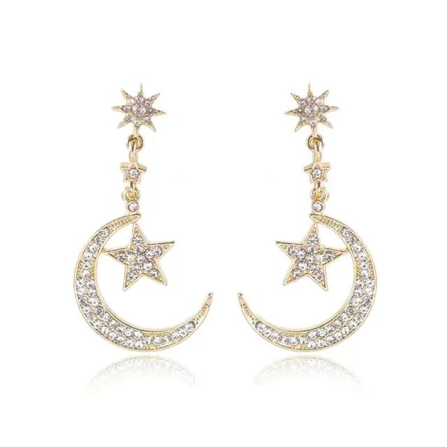 Star and Moon Drop Earrings