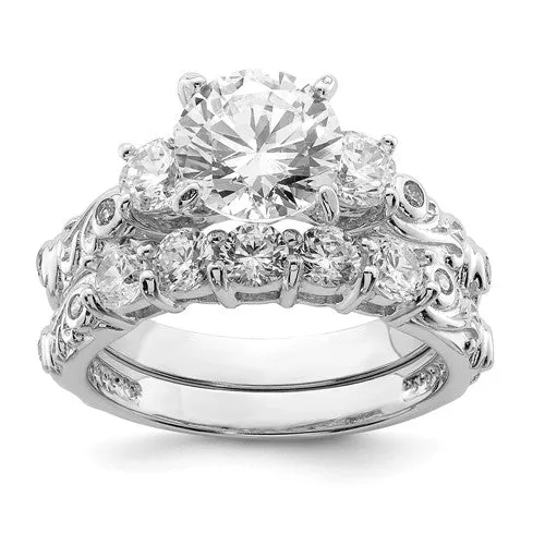 Sterling Silver 2-Piece CZ Decorative Side Promise Wedding Ring Set