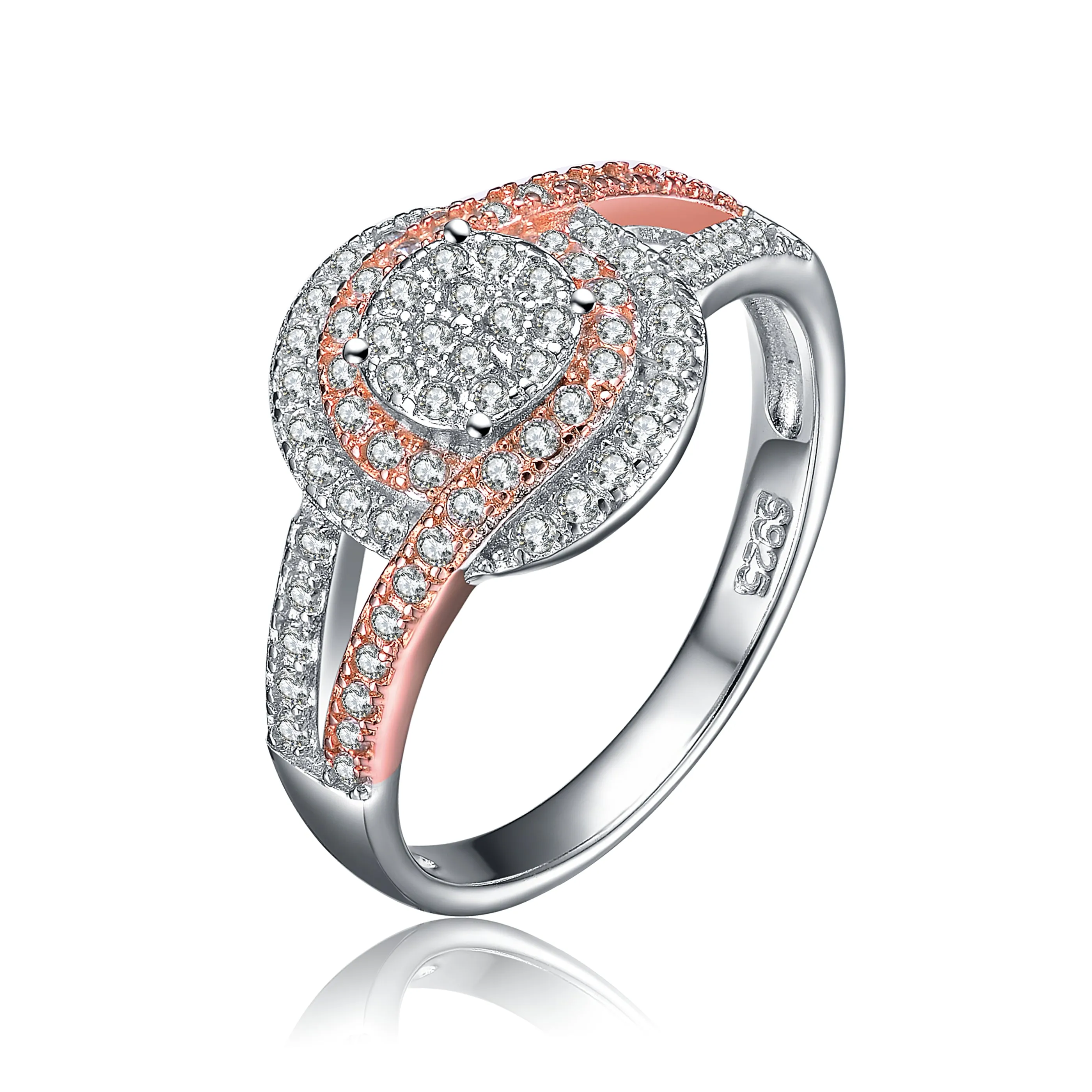 Sterling Silver and Rose Gold Overlay Cubic Zirconia Pave Ring