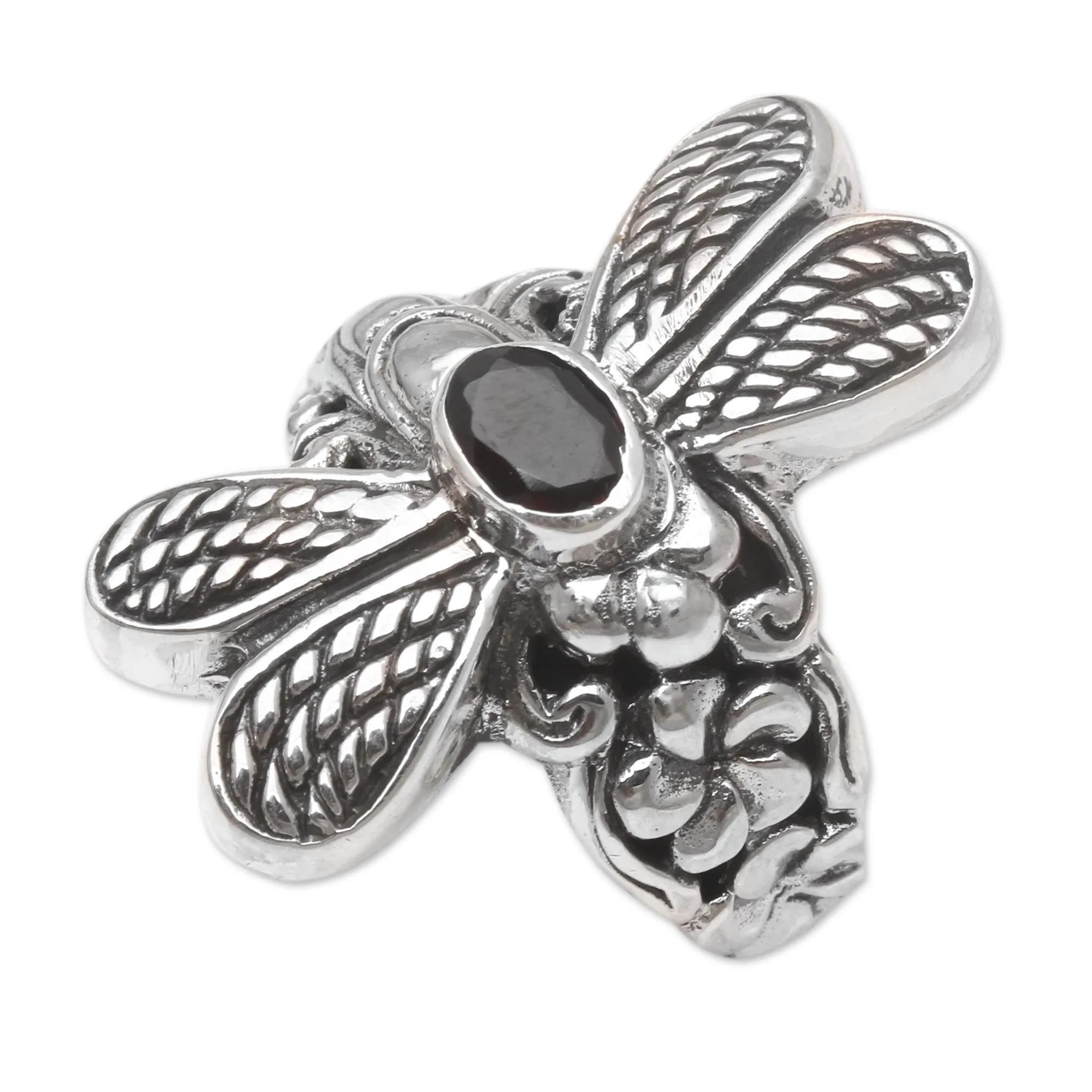 Sterling Silver Garnet Cocktail Ring with Dragonfly Motif - Dreaming Dragonfly | NOVICA