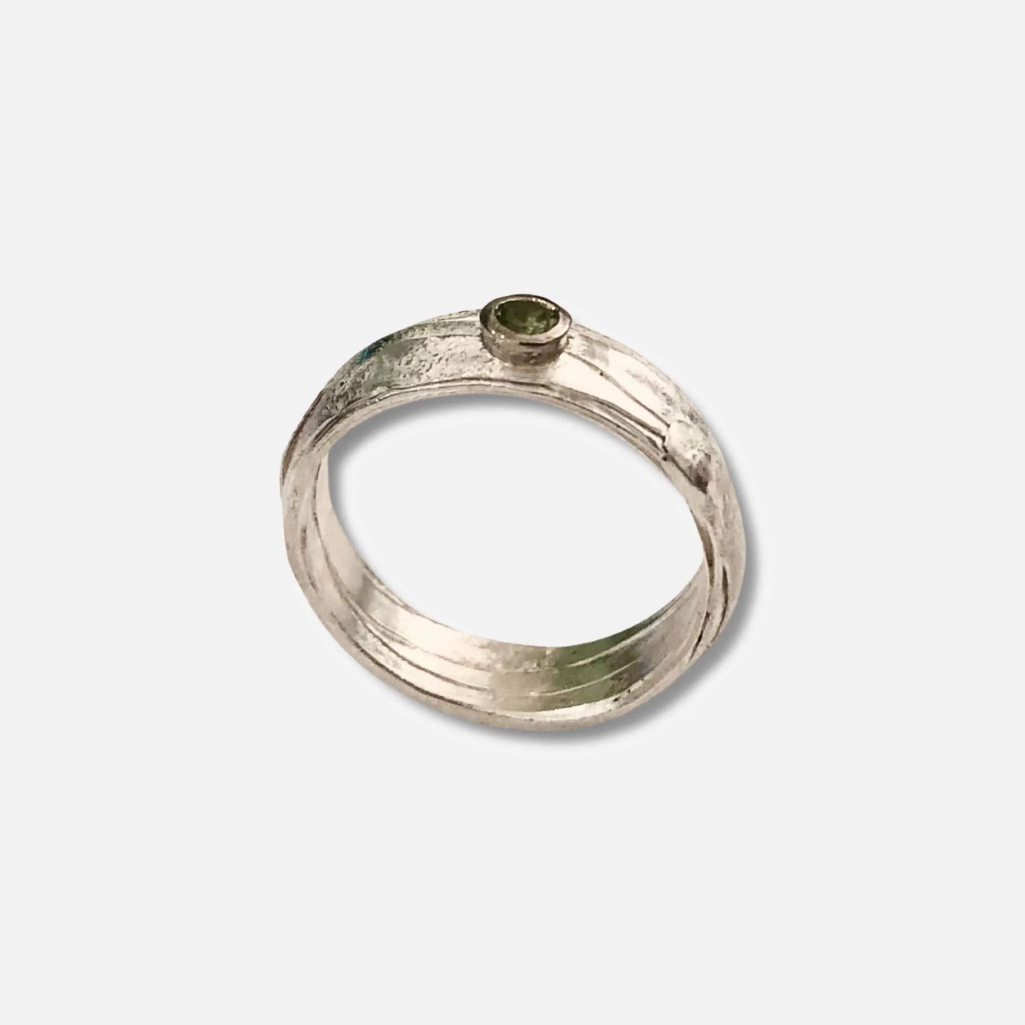 Sterling Silver Wrap Ring with 3mm Round Peridot in 18k Gold Bezel