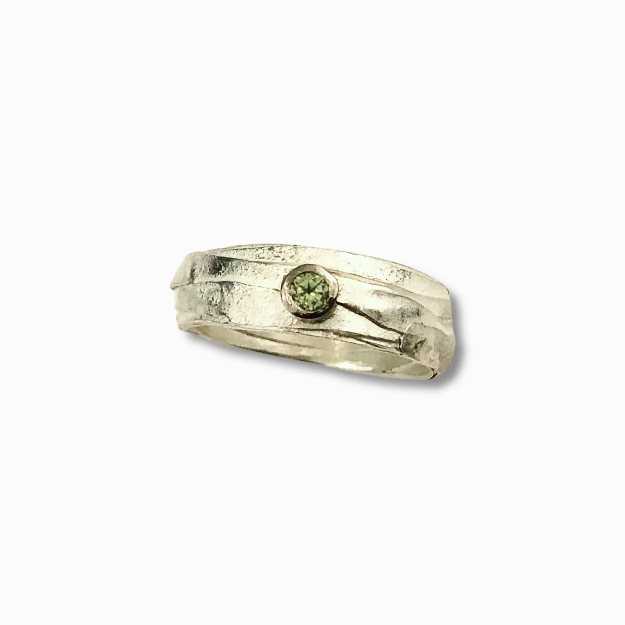 Sterling Silver Wrap Ring with 3mm Round Peridot in 18k Gold Bezel