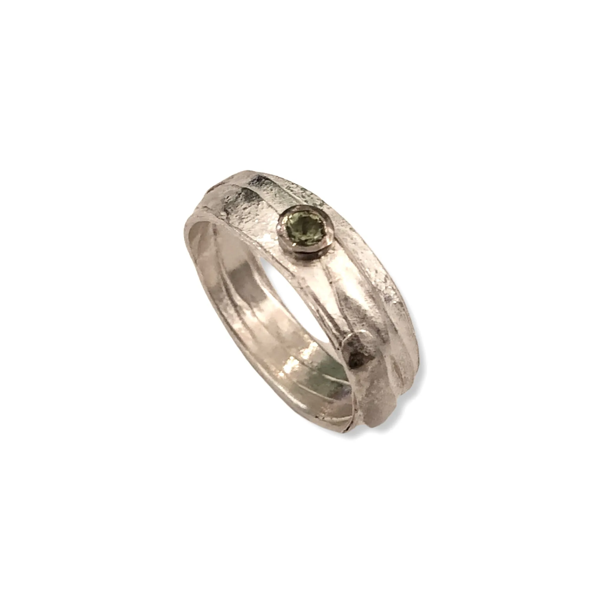 Sterling Silver Wrap Ring with 3mm Round Peridot in 18k Gold Bezel