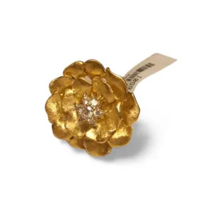 Stunning 14K Yellow Brushed Gold Diamond Floral Flower Cocktail Ring