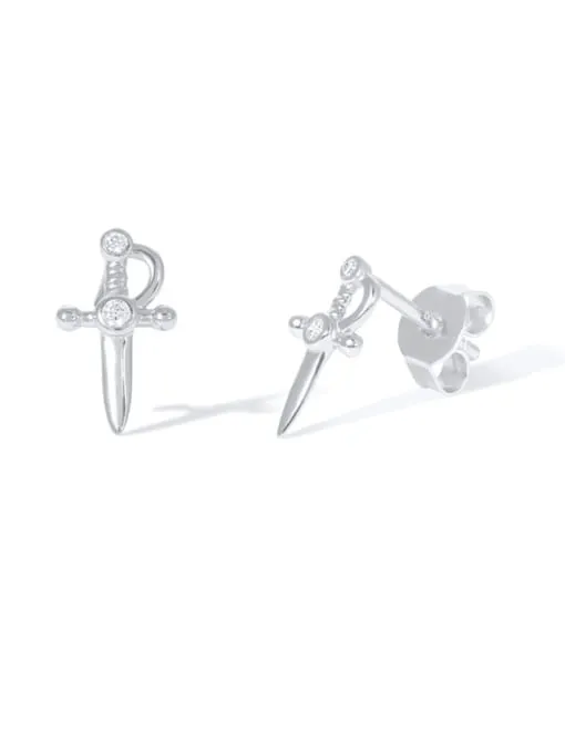 Sword Stud Earrings 18K Gold Plated 925 Sterling Silver Hypoallergenic Luxury Zircon Jewelry