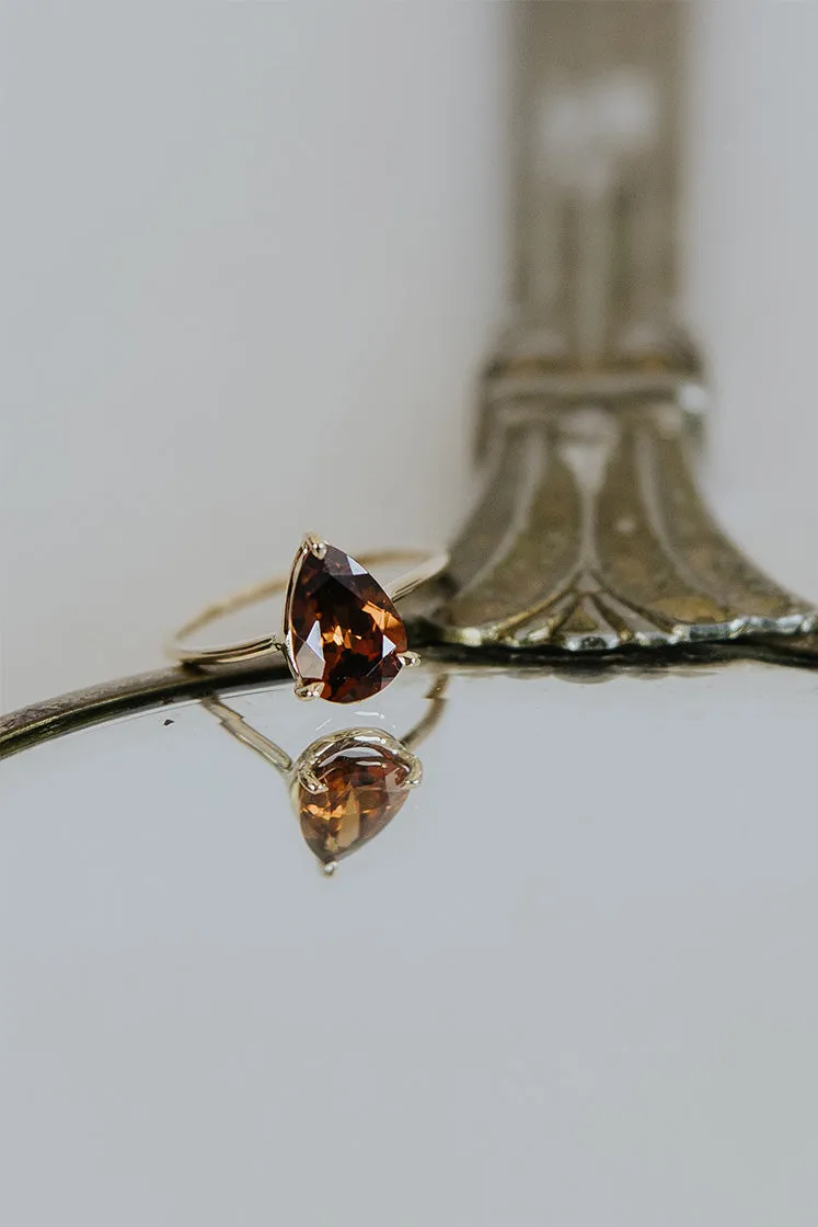 Teardrop Orange Zircon Ring - 14K Yellow Gold