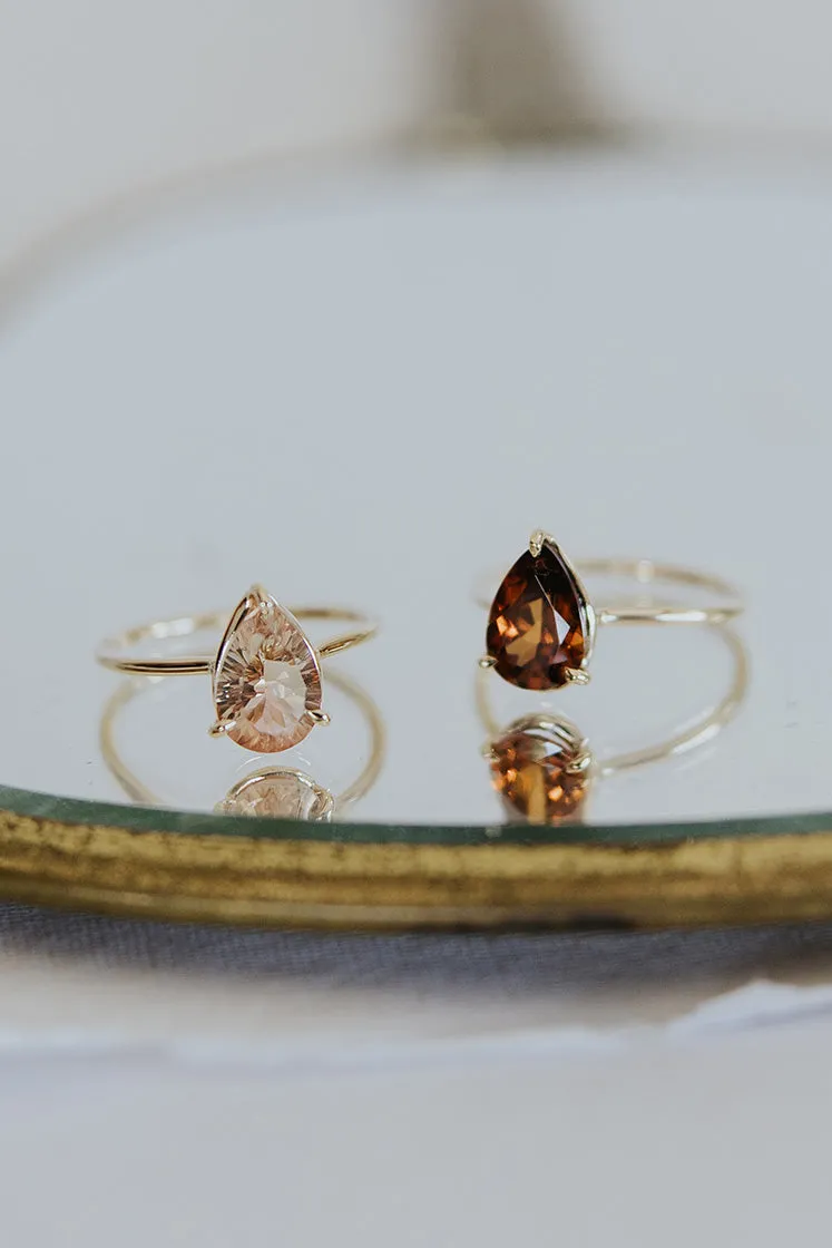 Teardrop Orange Zircon Ring - 14K Yellow Gold