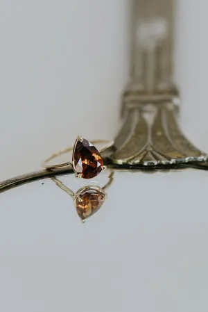 Teardrop Orange Zircon Ring - 14K Yellow Gold