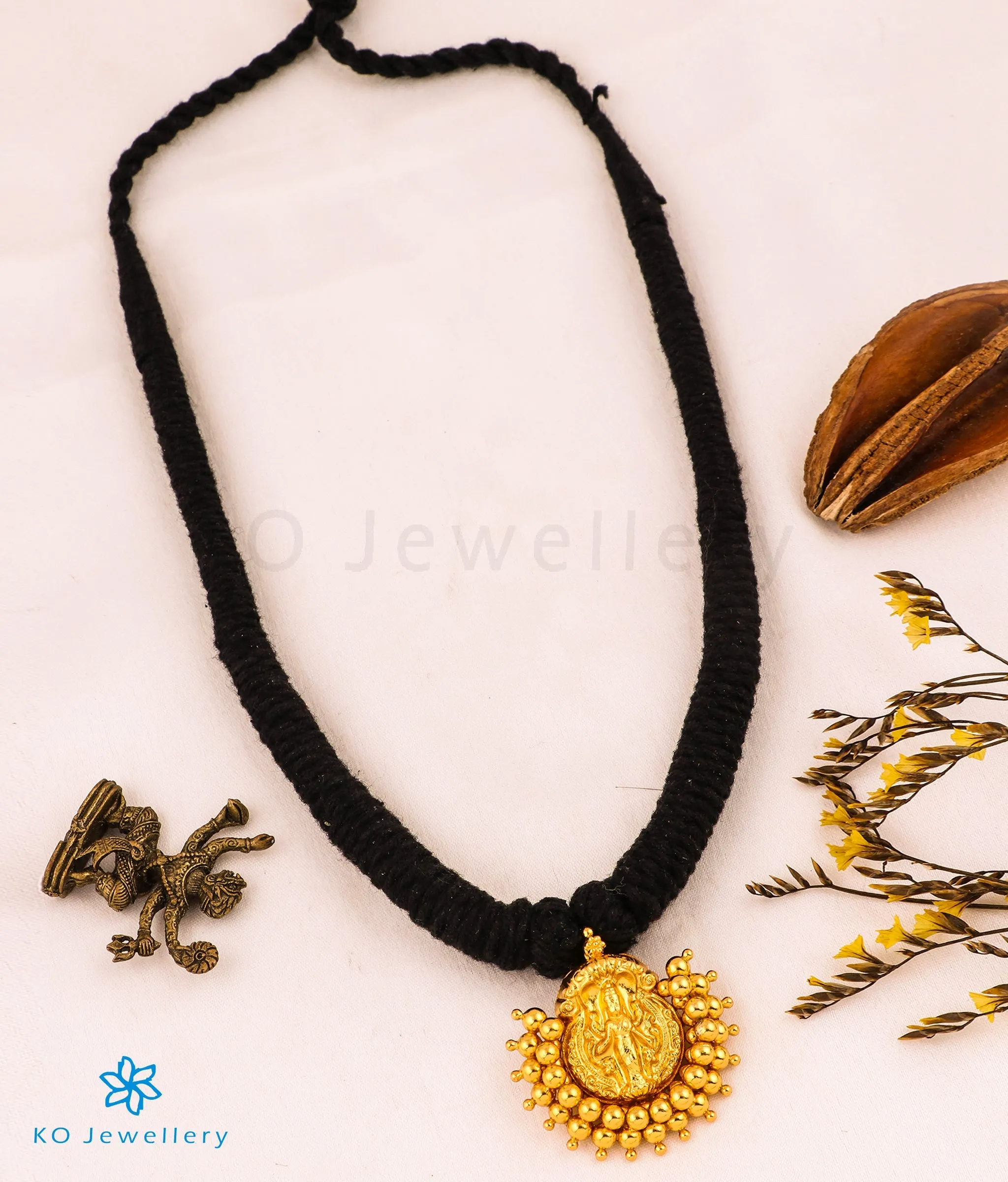 The Ameya Silver Lakshmi Thread Necklace (Black)