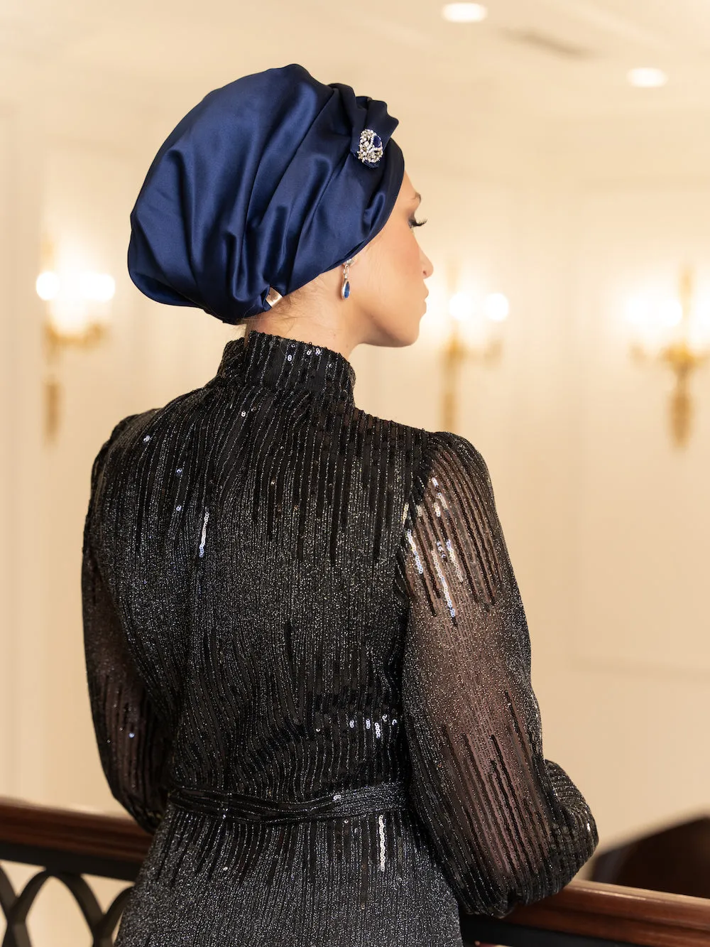 The Malka Crown | Luxury Handmade Turban Crown Head Covering with Attachable Magnetic Accessory (no wrapping required)